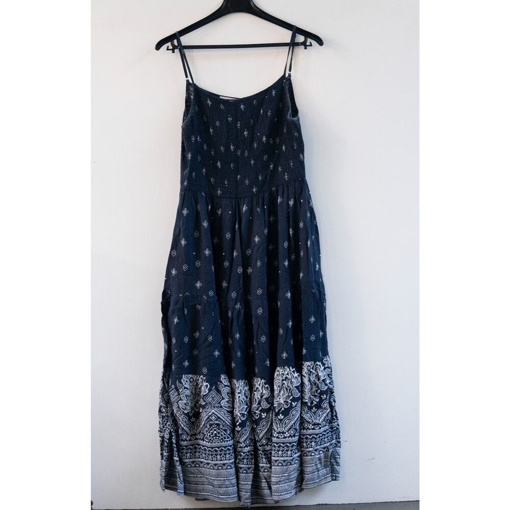 Calista‎ Midi Dress with Pockets Blue White Bandana Style Print Size Medium